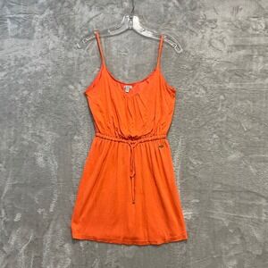 Guess Mini Dress Womens XS Orange Sleeveless Rayon Elastic Waist Spaghetti Strap